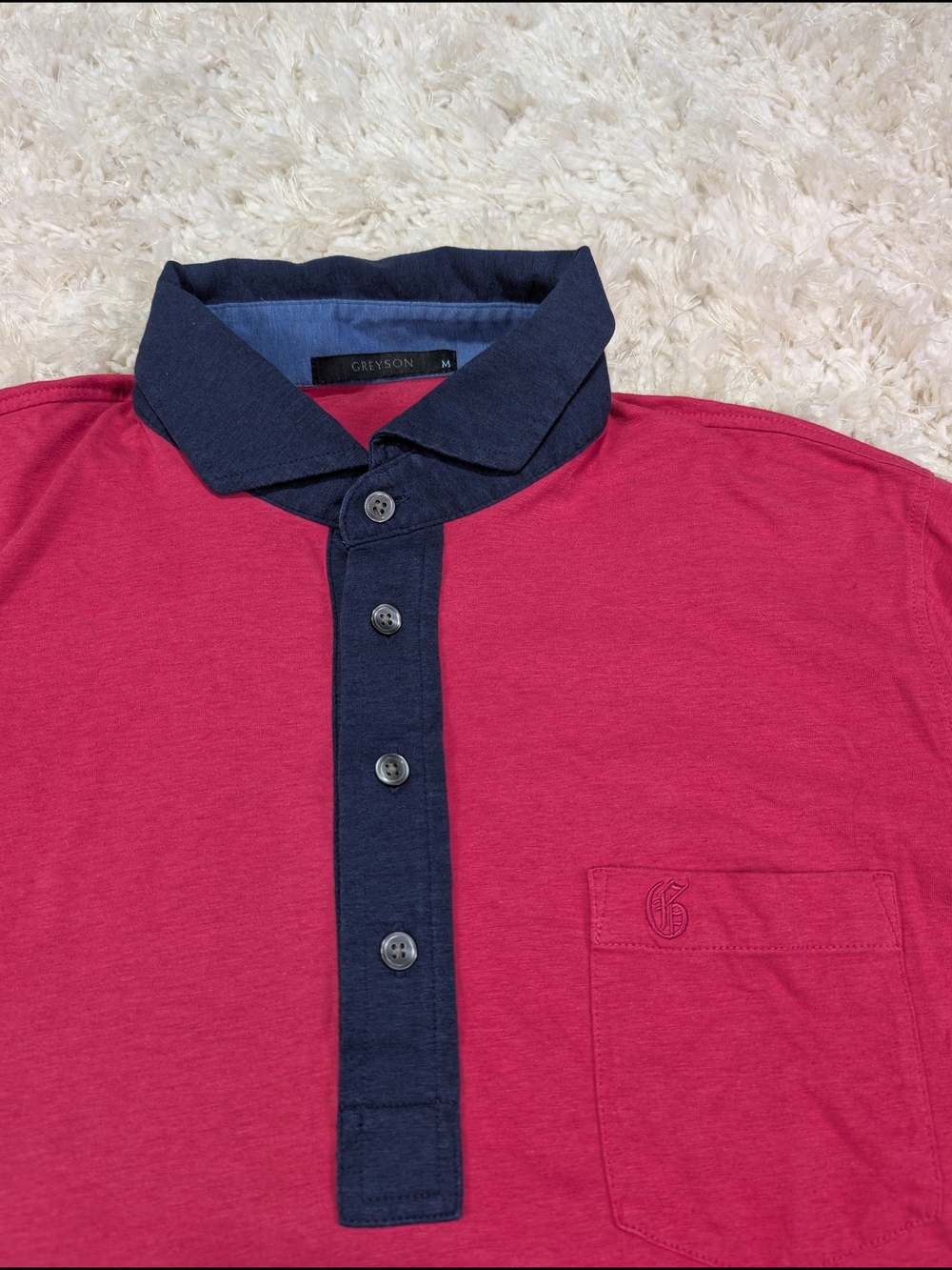 Greyson Men's Pink-Red Polo with Navy Contrast Placket